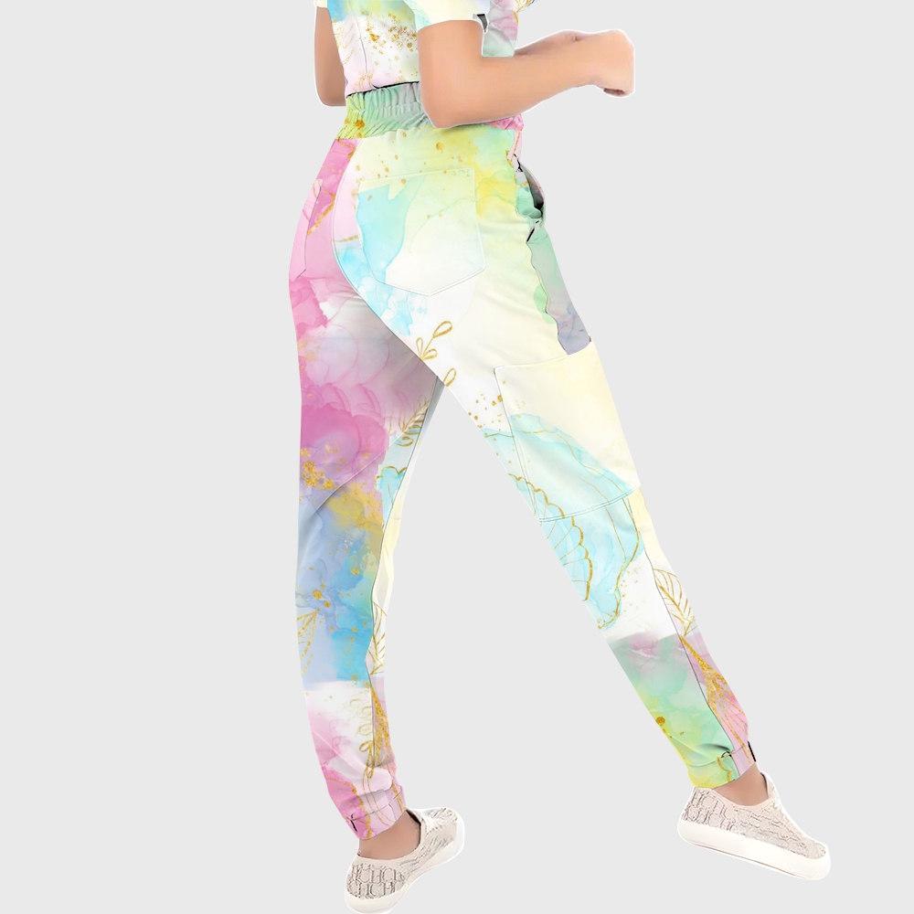 Women's Pink Tie-Dye Printed Scrub Set SG17