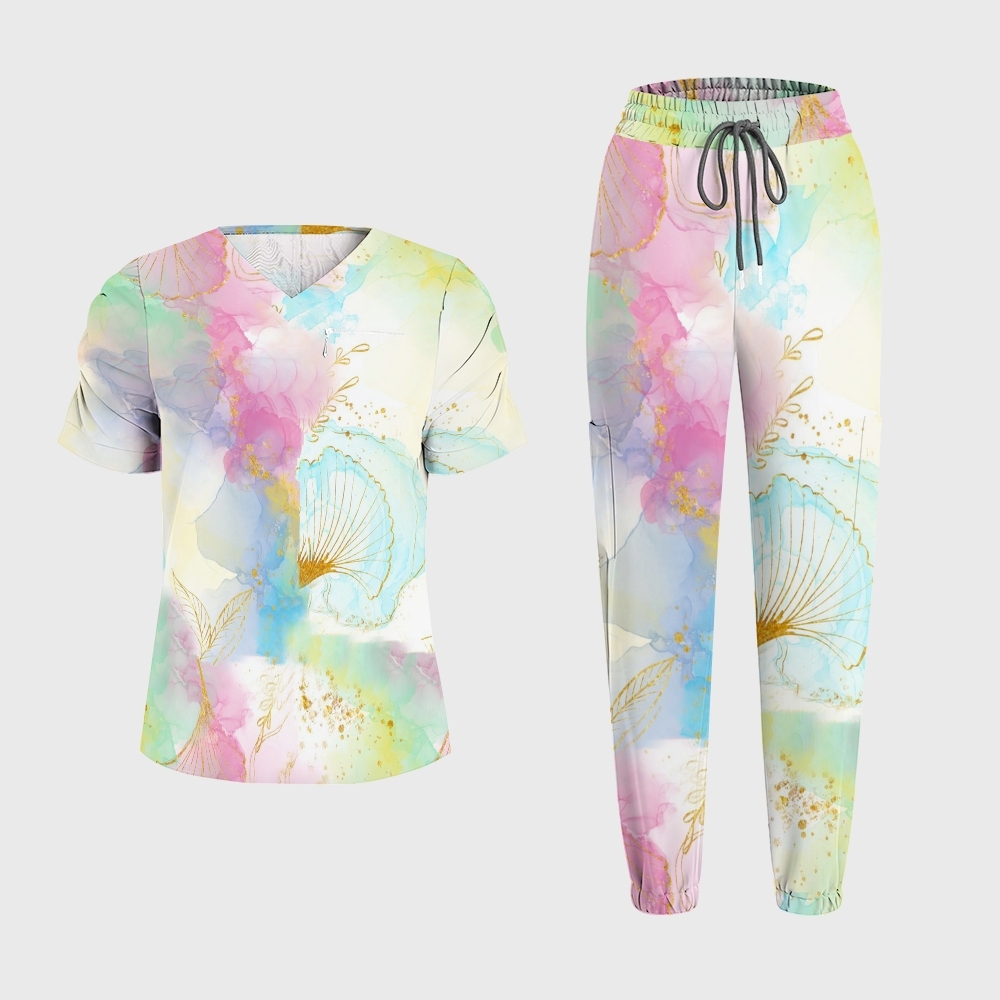 Women's Pink Tie-Dye Printed Scrub Set SG17