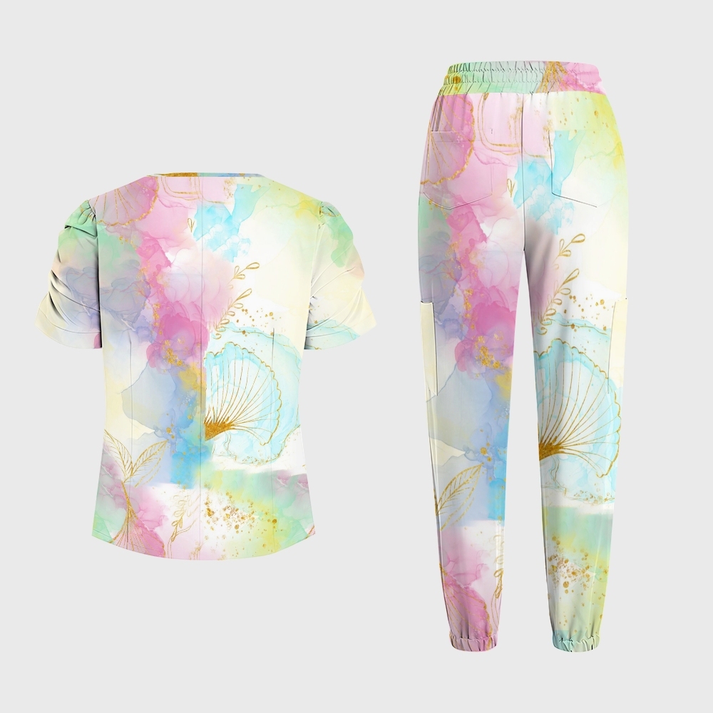 Women's Pink Tie-Dye Printed Scrub Set SG17