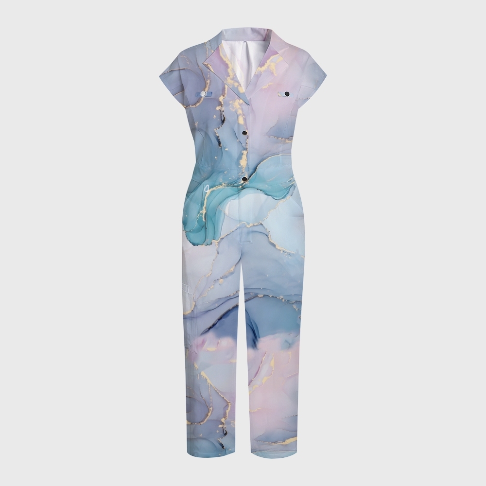 Women's Purple Marble Printed Scrub Jumpsuit JA01