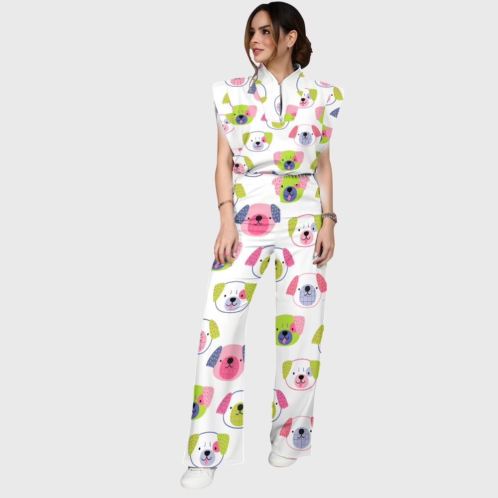 Women's Childish Dog Faces Printed Scrub Set SN09