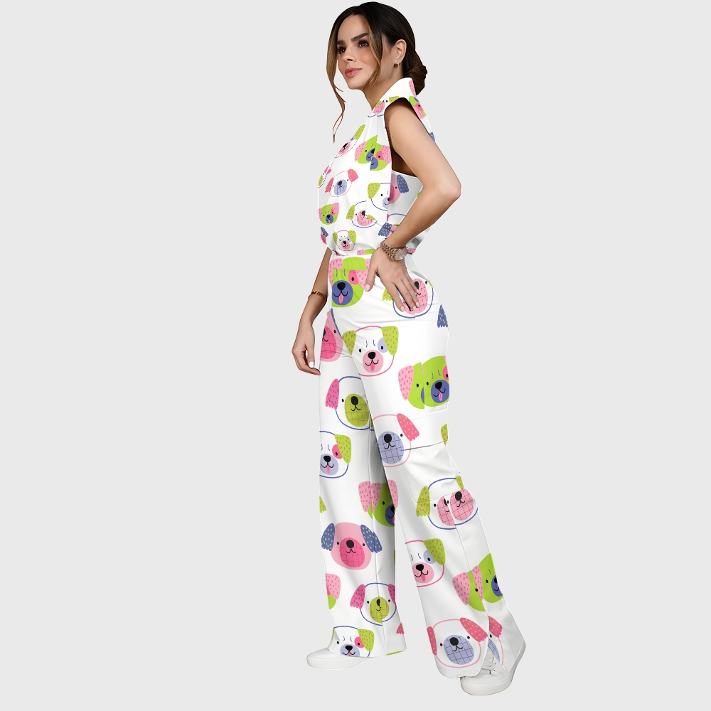 Women's Childish Dog Faces Printed Scrub Set SN09