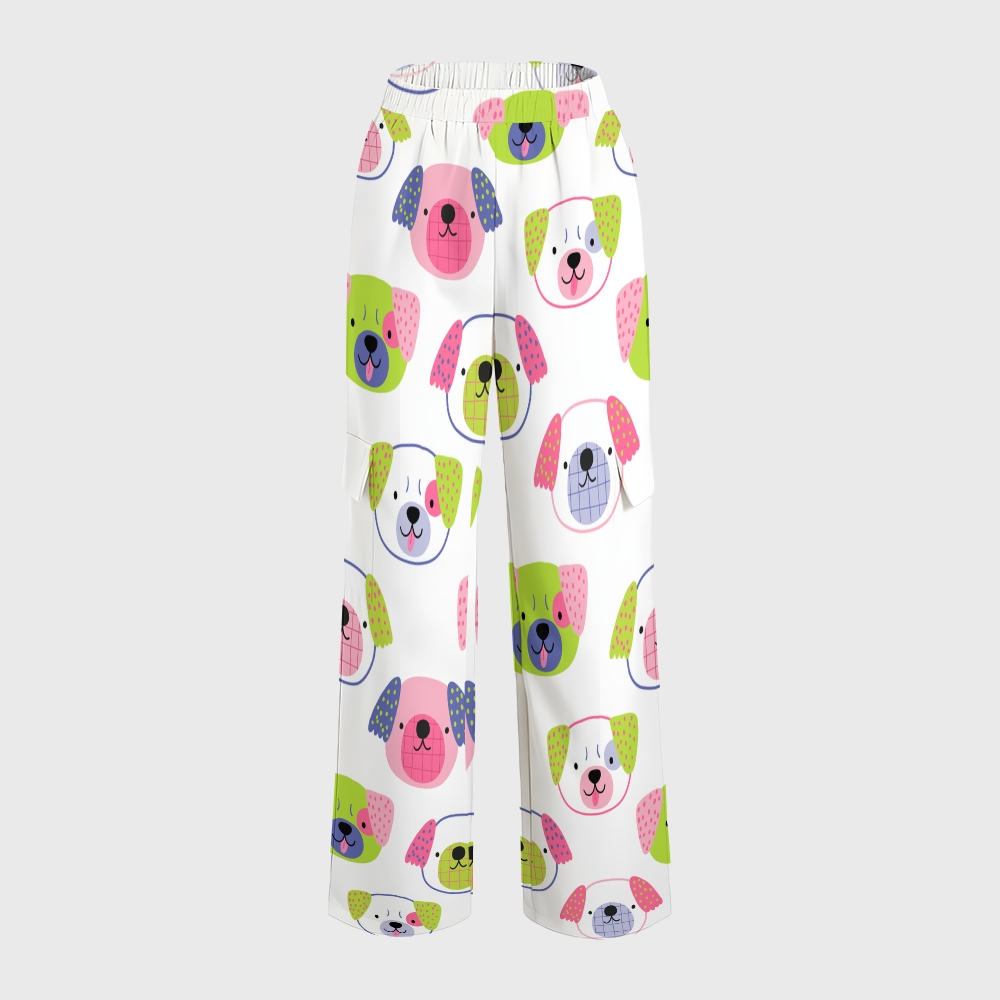 Women's Childish Dog Faces Printed Scrub Set SN09