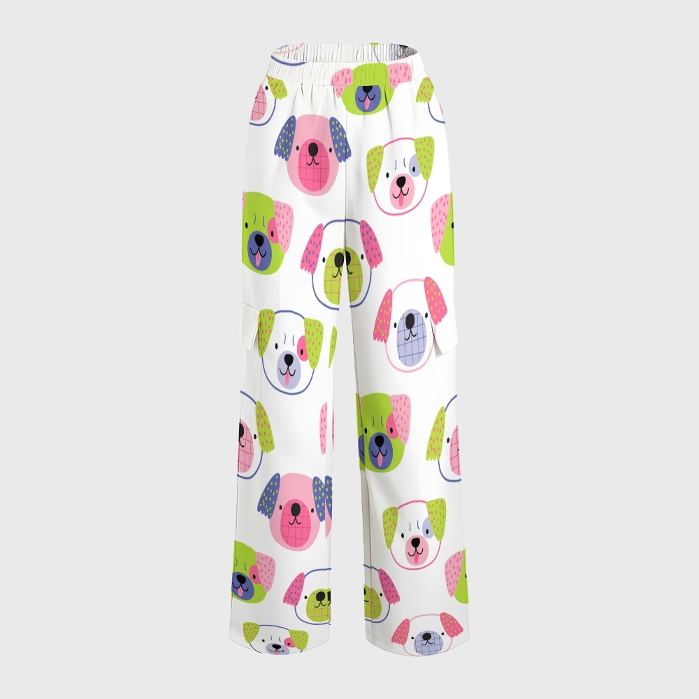 Women's Childish Dog Faces Printed Scrub Set SN09