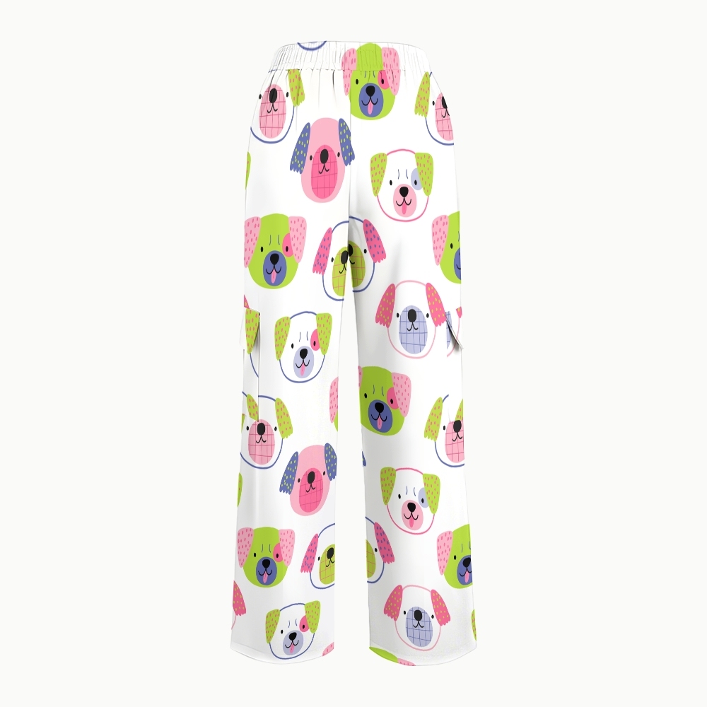 Women's Childish Dog Faces Printed Scrub Set SN09