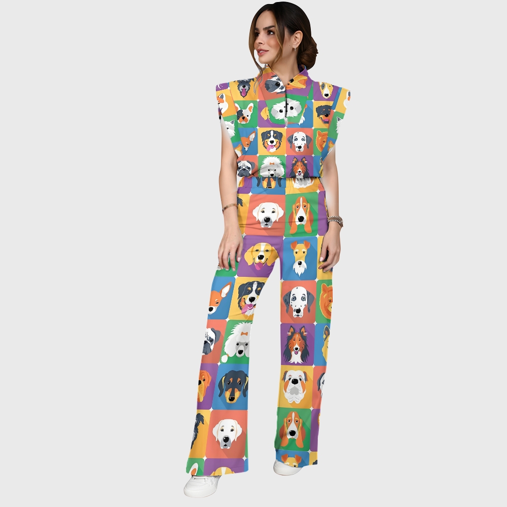 Women's Whimsical Canine College Printed Scrub Set SN10