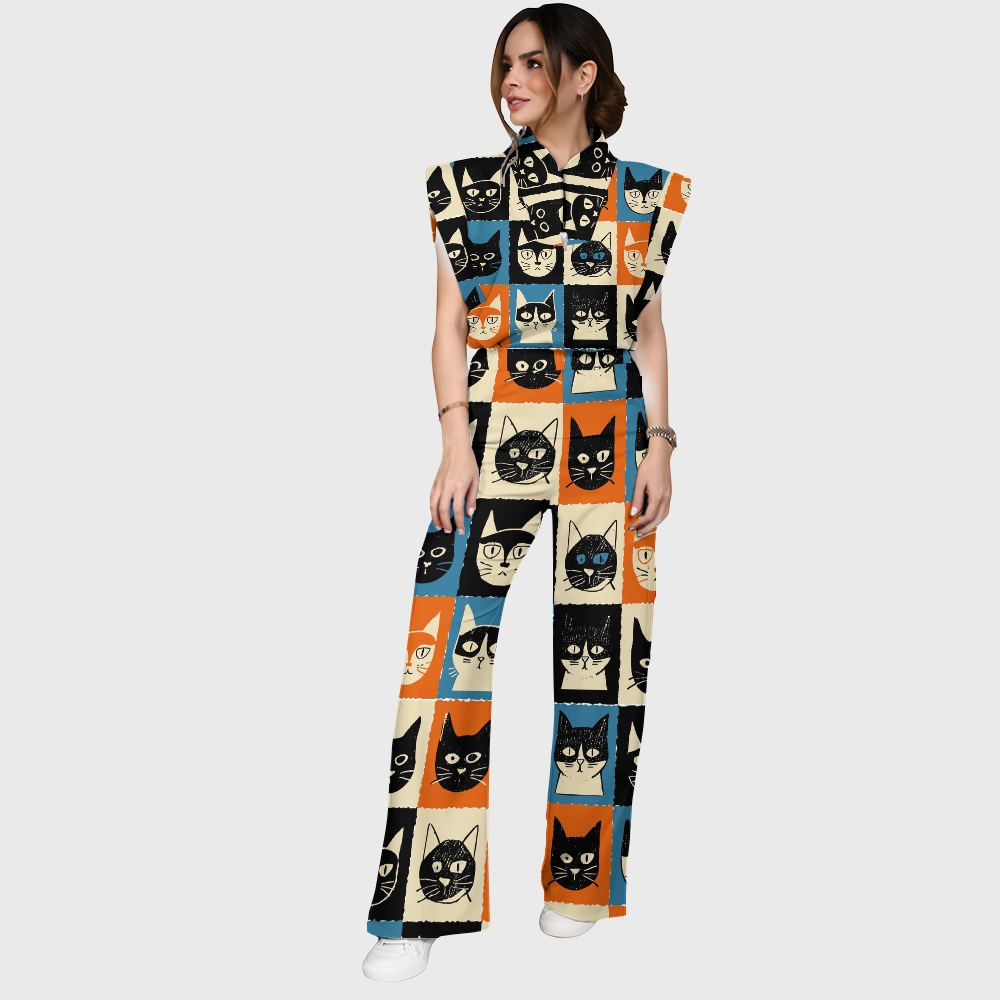 Women's Checkered Cats Printed Scrub Set SN11
