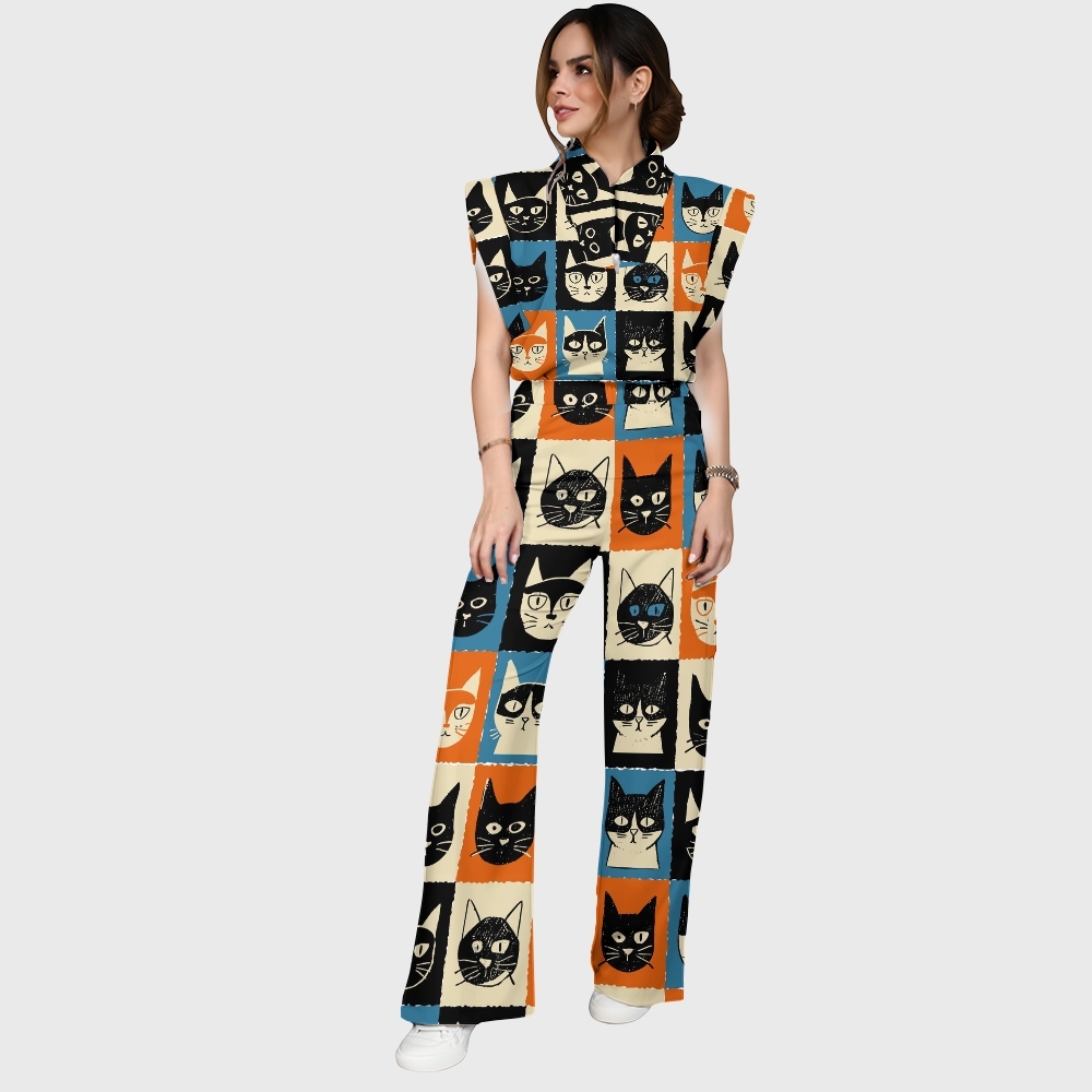Women's Checkered Cats Printed Scrub Set SN11