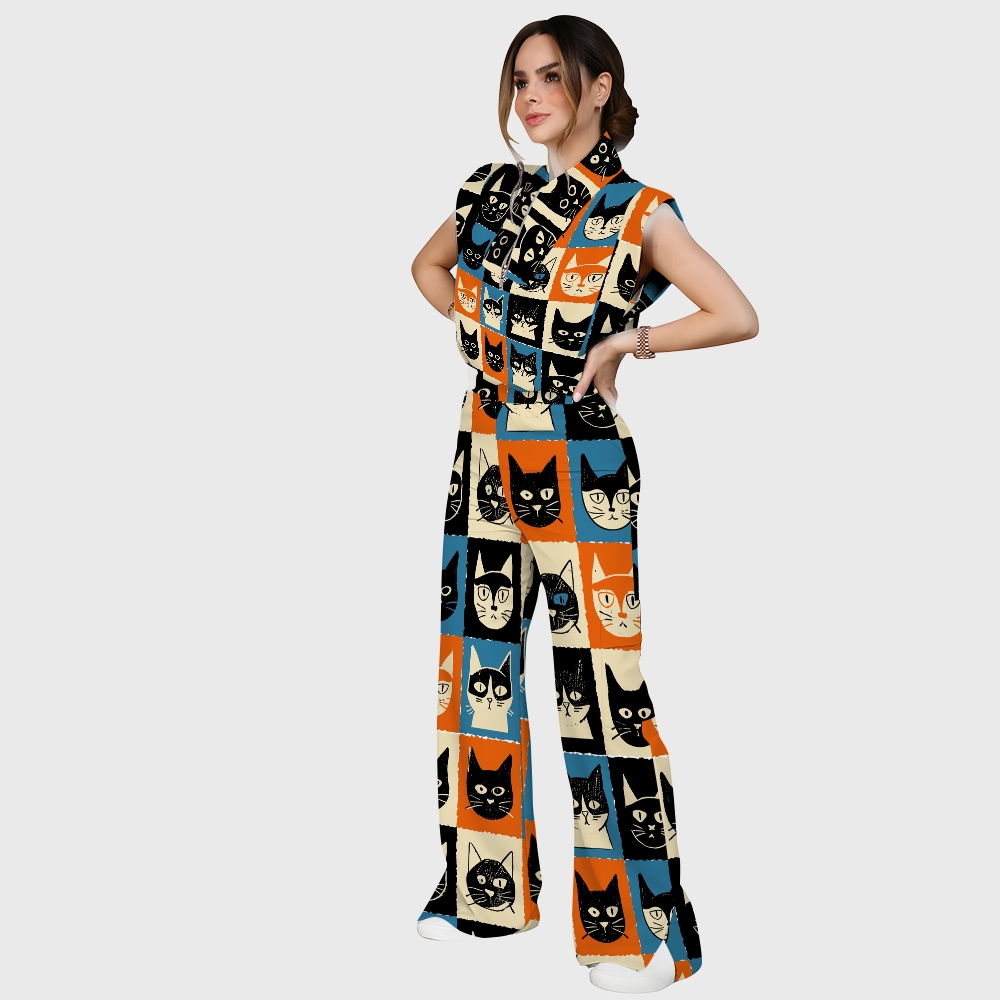 Women's Checkered Cats Printed Scrub Set SN11