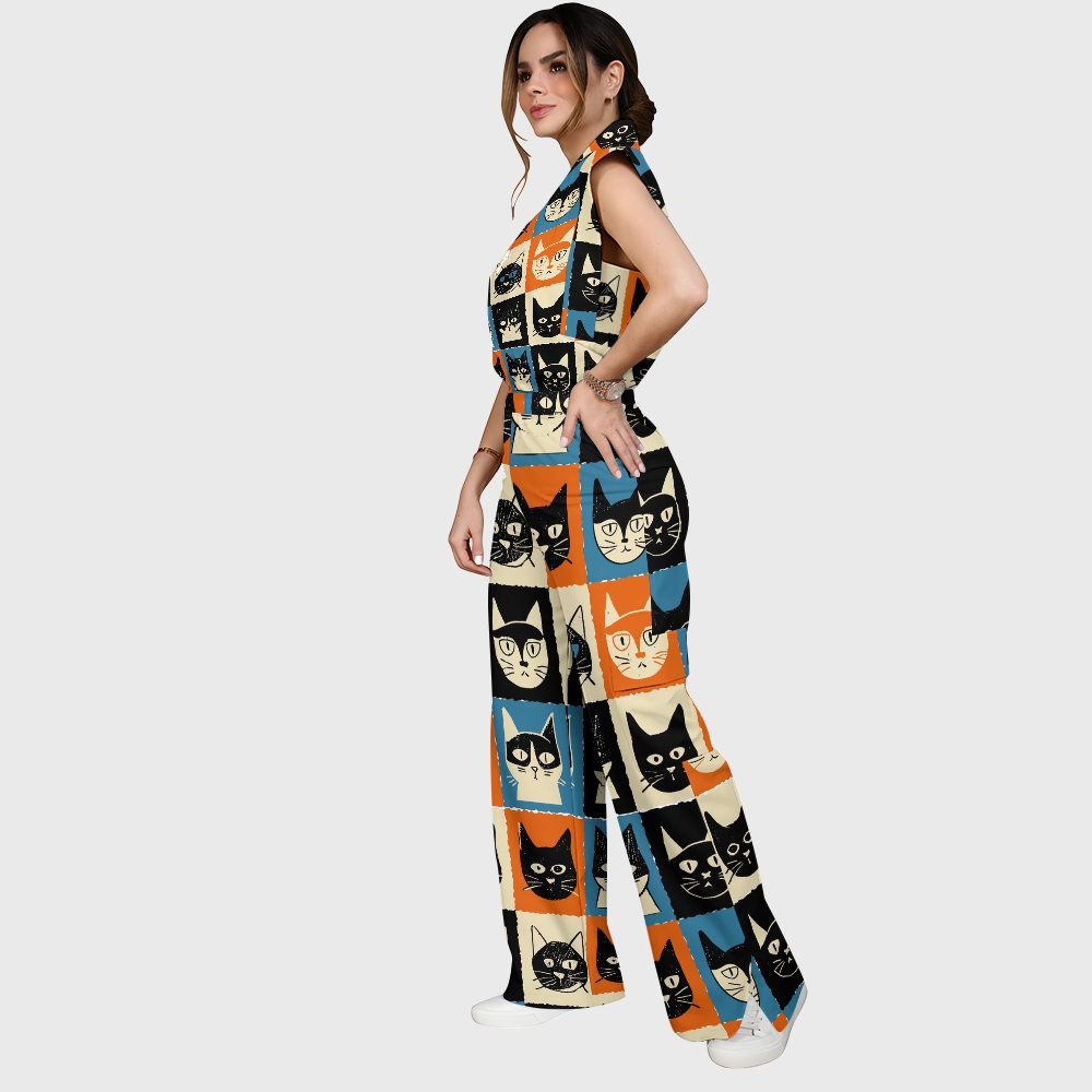 Women's Checkered Cats Printed Scrub Set SN11