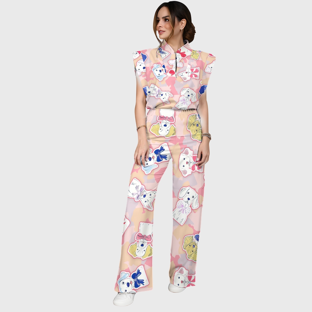 Women's Gentleman Dog Printed Scrub Set SN12
