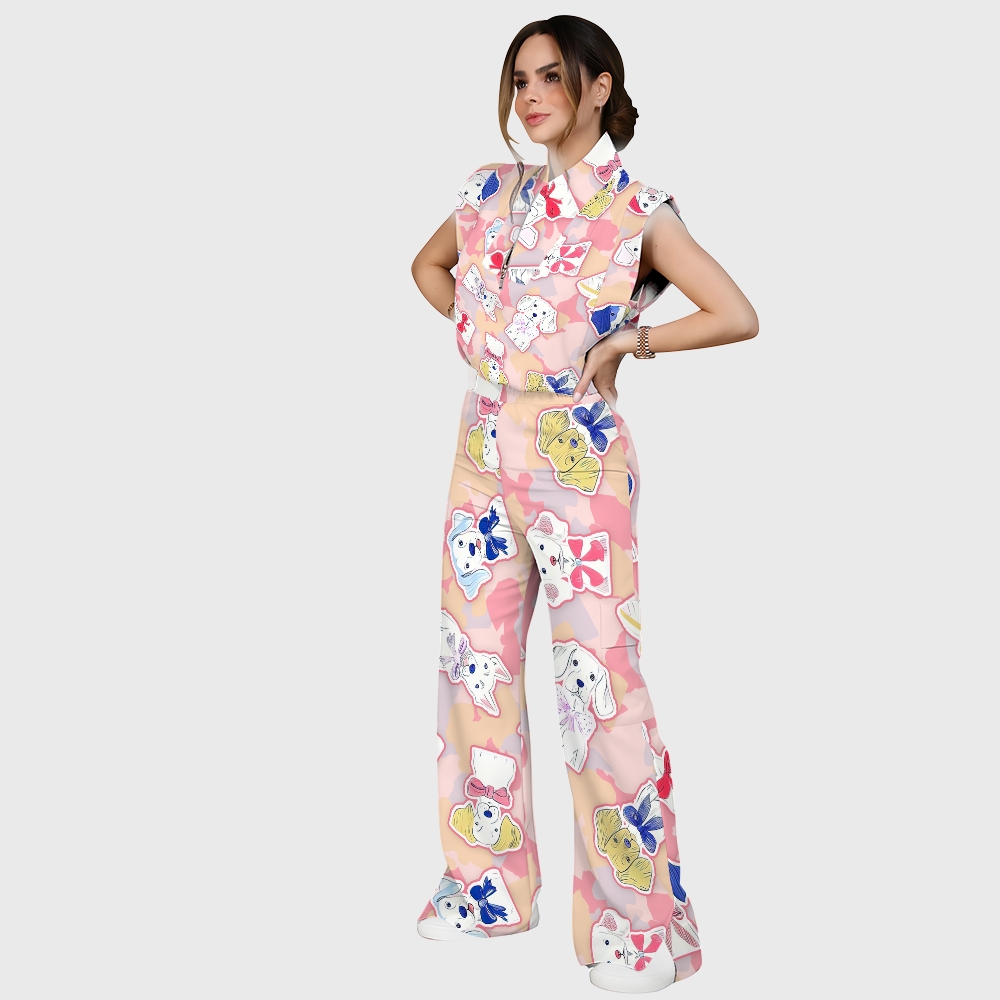 Women's Gentleman Dog Printed Scrub Set SN12