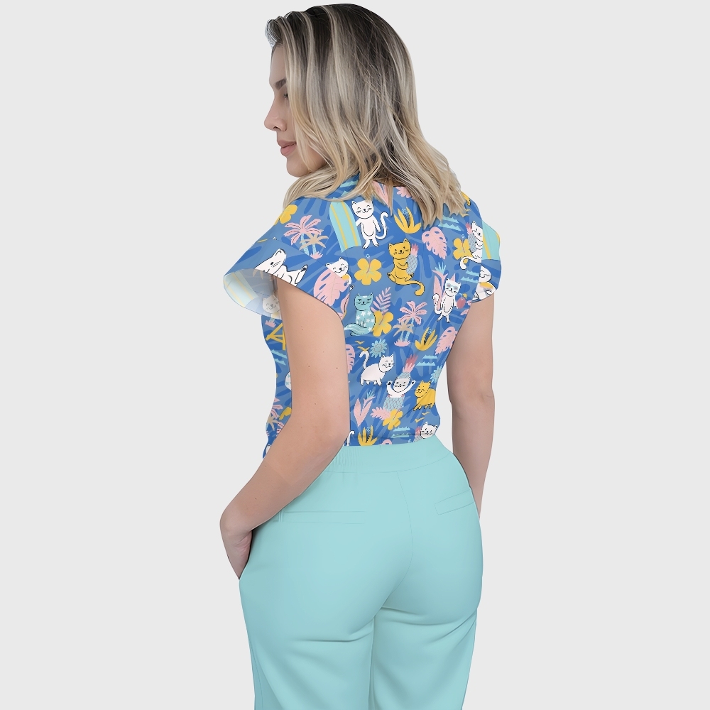 Women's Funny Cat Spring Printed Scrub Set SN13