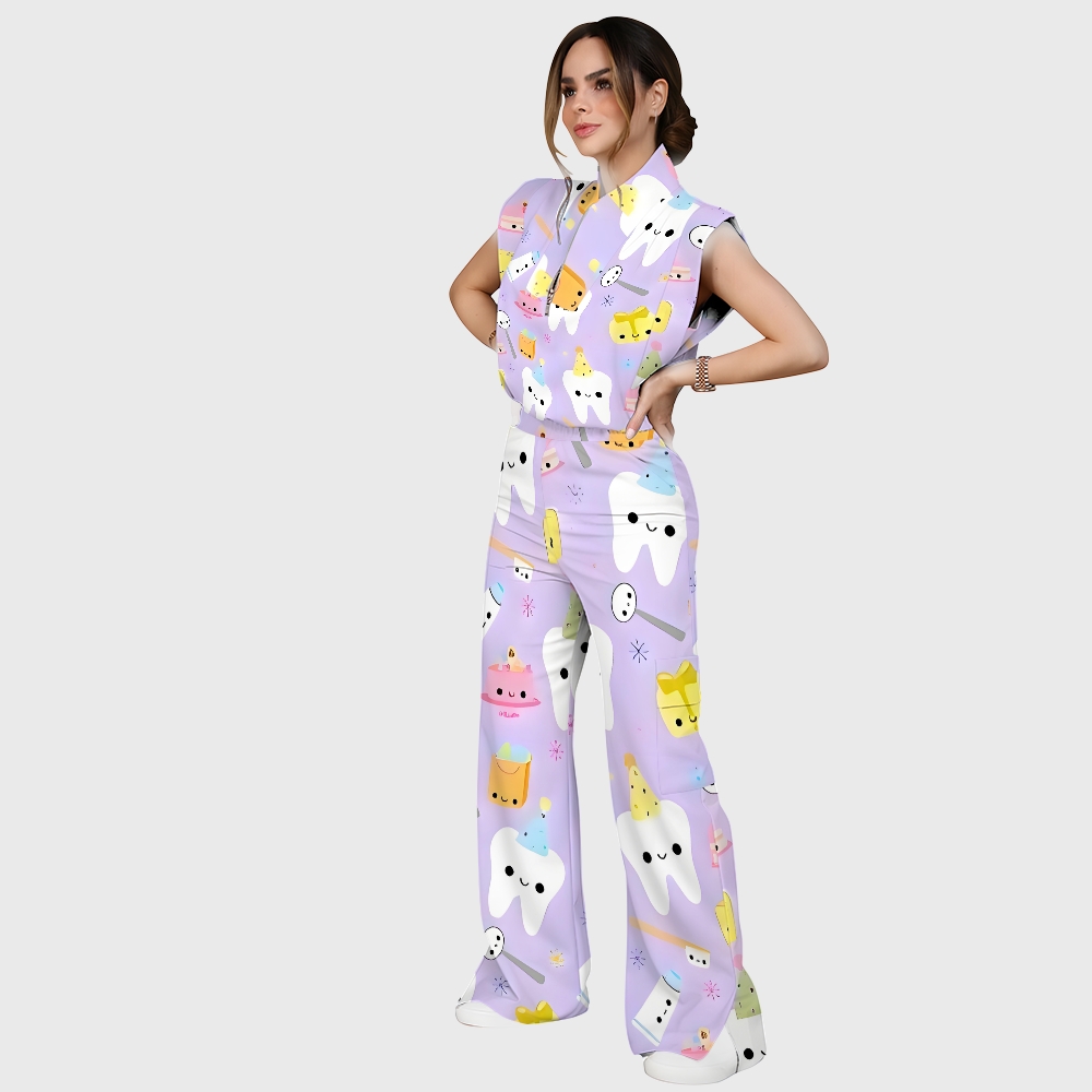 Women's Happy Birthday Teeth Printed Scrub Set ST02