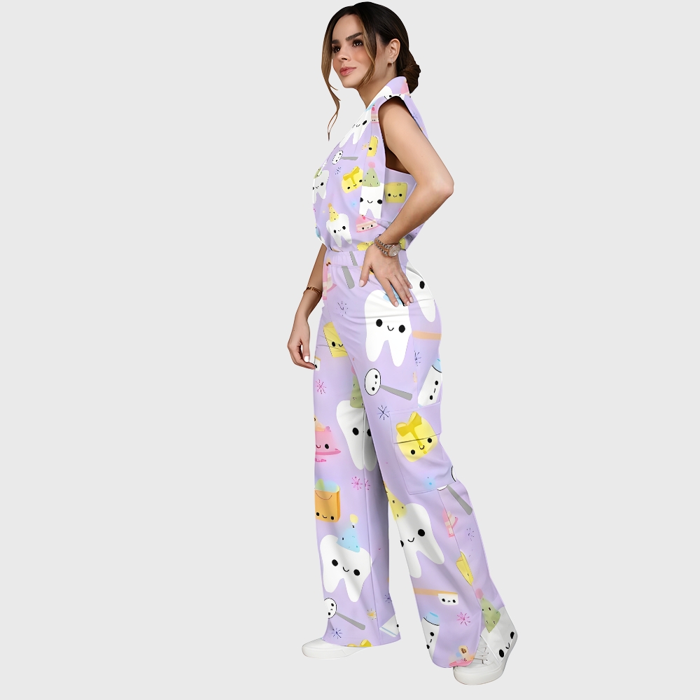 Women's Happy Birthday Teeth Printed Scrub Set ST02