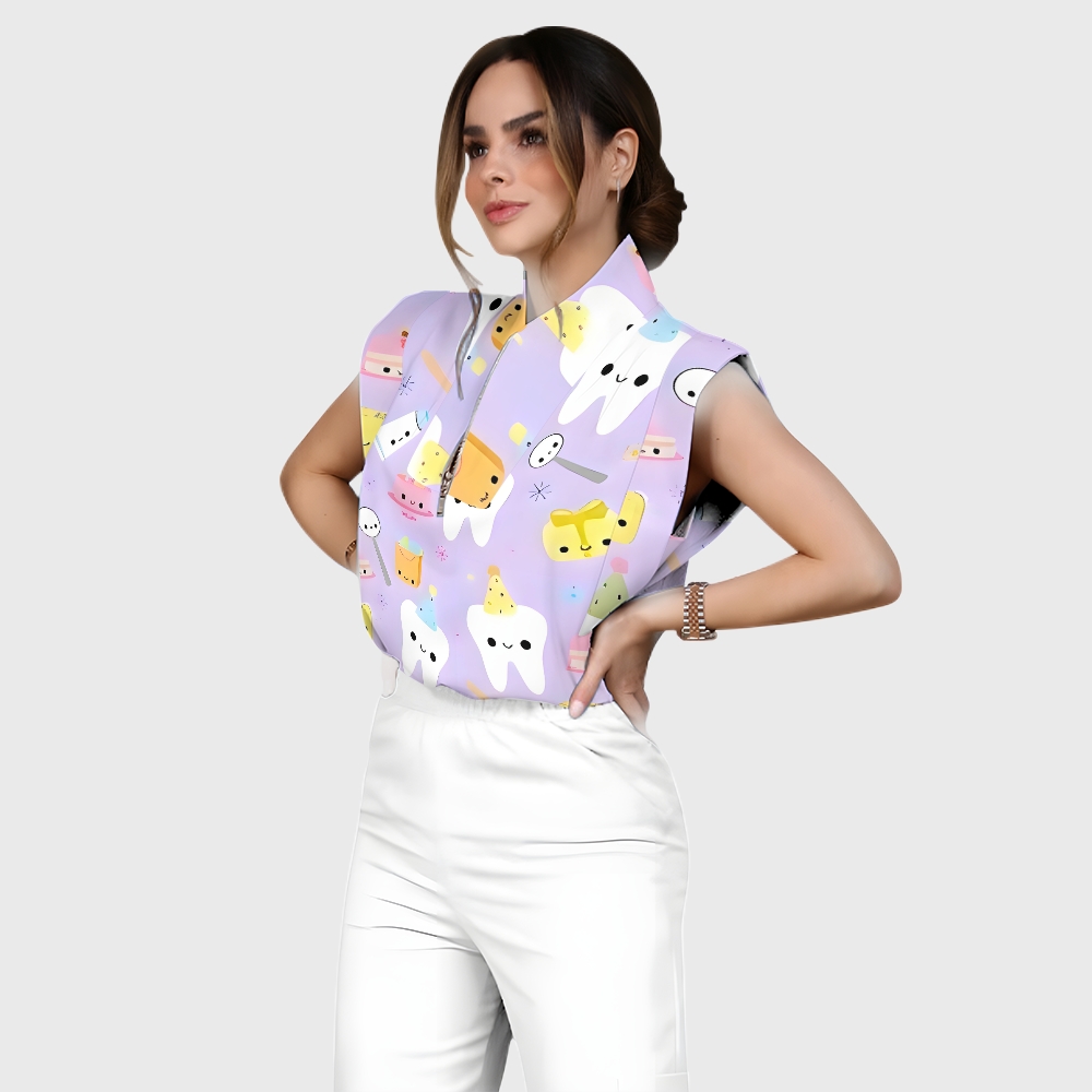 Women's Happy Birthday Teeth Printed Scrub Set ST02