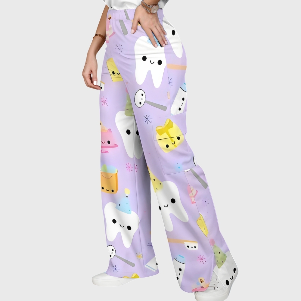 Women's Happy Birthday Teeth Printed Scrub Set ST02