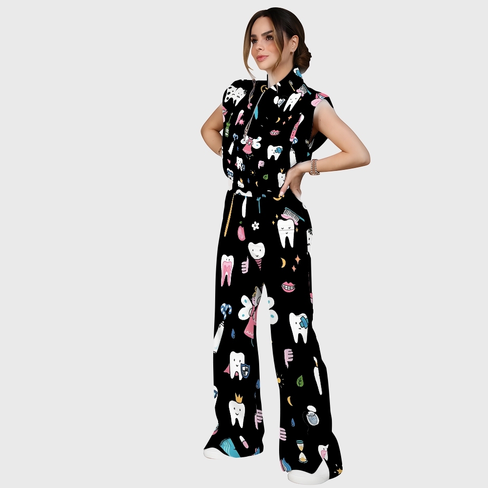 Women's Dentistry Brushing Teeth Printed Scrub Set ST03