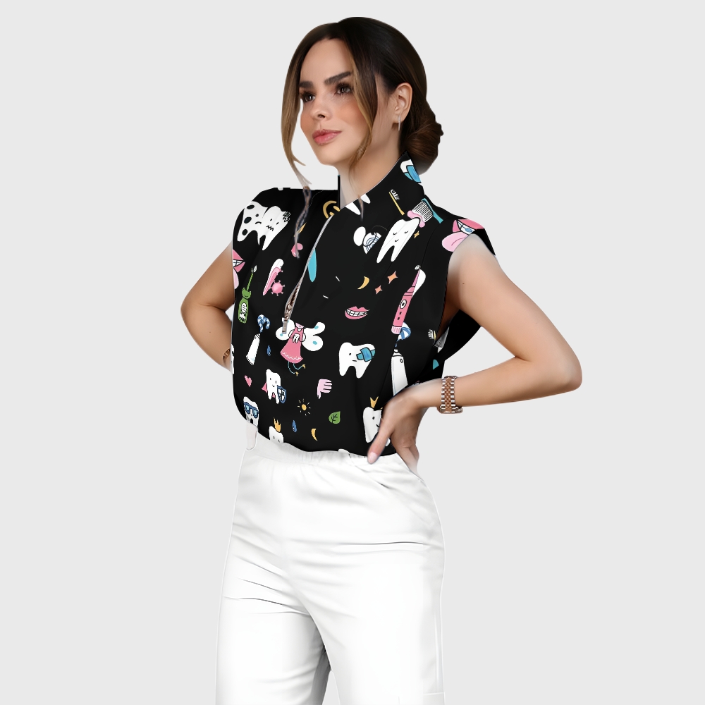 Women's Dentistry Brushing Teeth Printed Scrub Set ST03