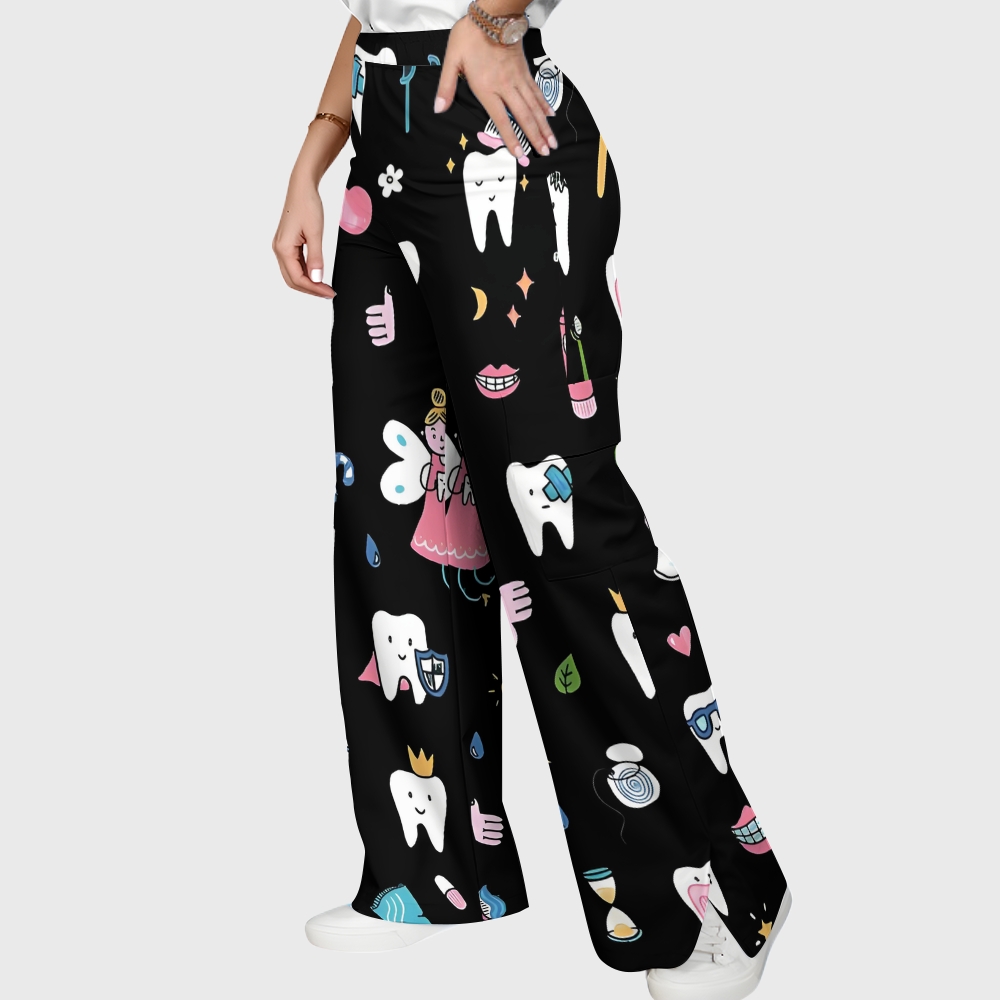 Women's Dentistry Brushing Teeth Printed Scrub Set ST03