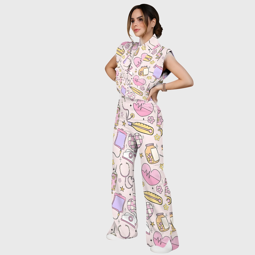 Women's Medical Stuff Printed Nurse Scrub Set ST04