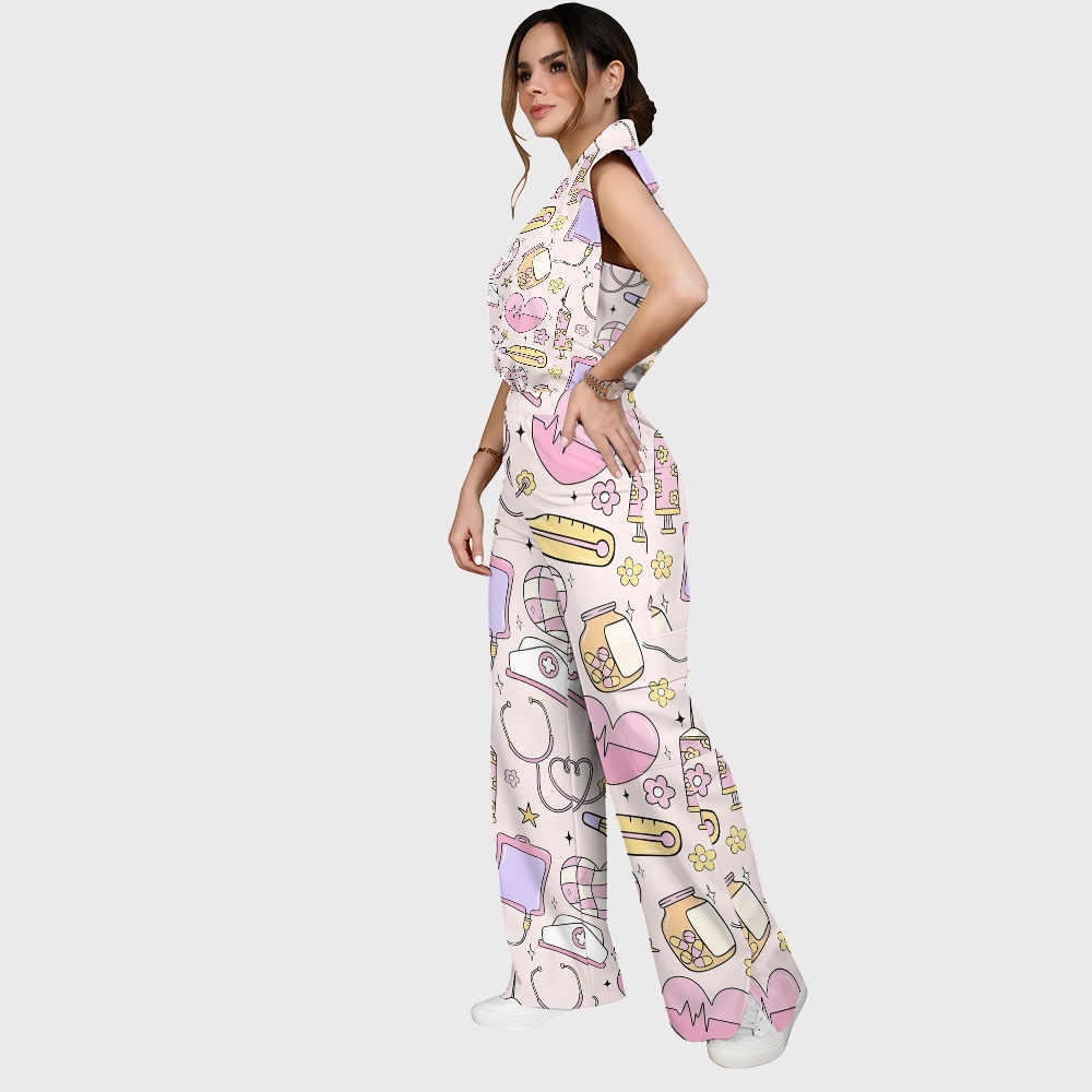 Women's Medical Stuff Printed Nurse Scrub Set ST04