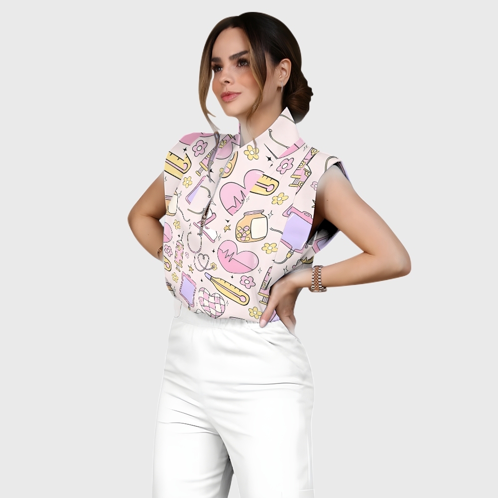 Women's Medical Stuff Printed Nurse Scrub Set ST04