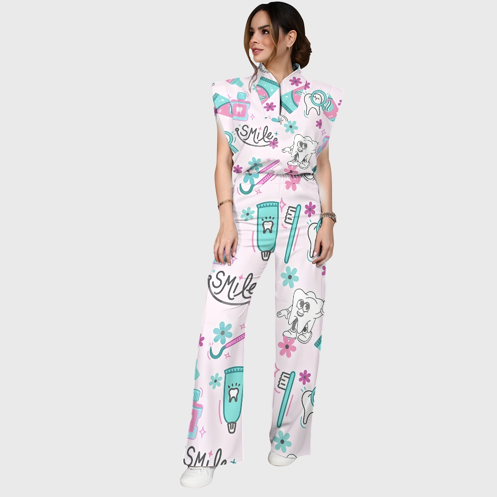 Women's Kawaii Dental Care Printed Scrub Set ST05