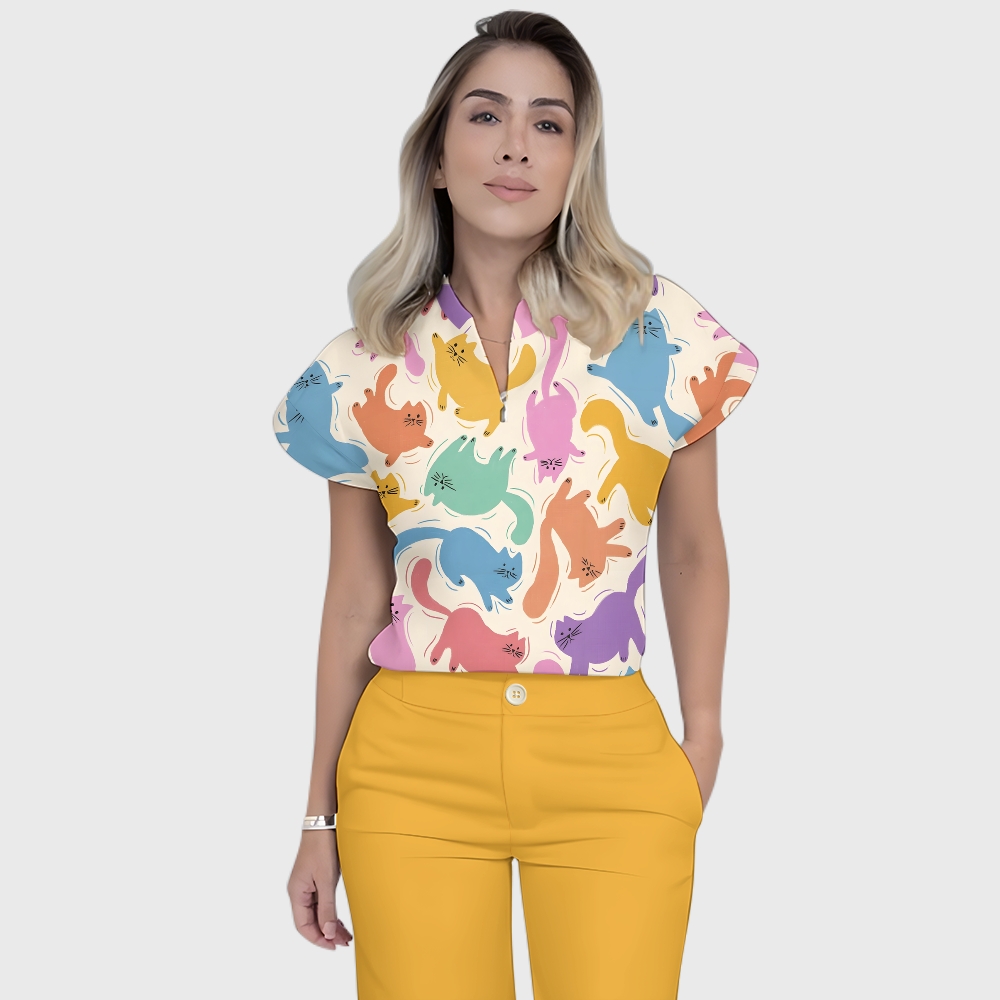 Women's Playful Rainbow Cats Printed Scrub Set SN16