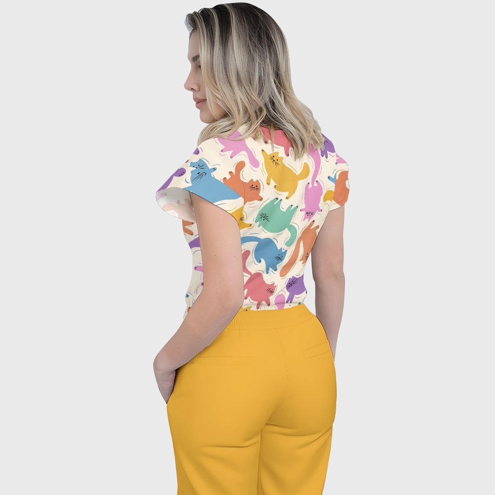 Women's Playful Rainbow Cats Printed Scrub Set SN16