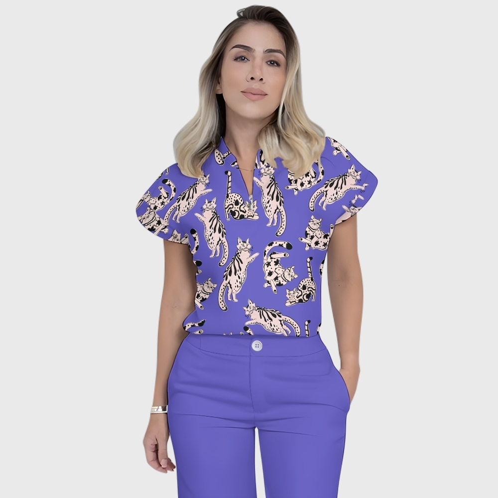 Women's Cat Scrambles Printed Scrub Set SN17