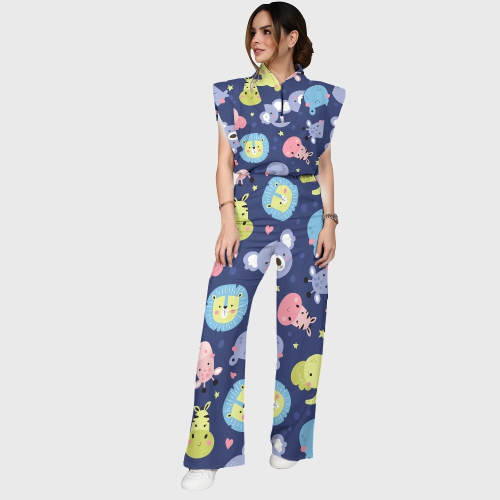 Women's Cartoon Night Safari Printed Scrub Set SN01