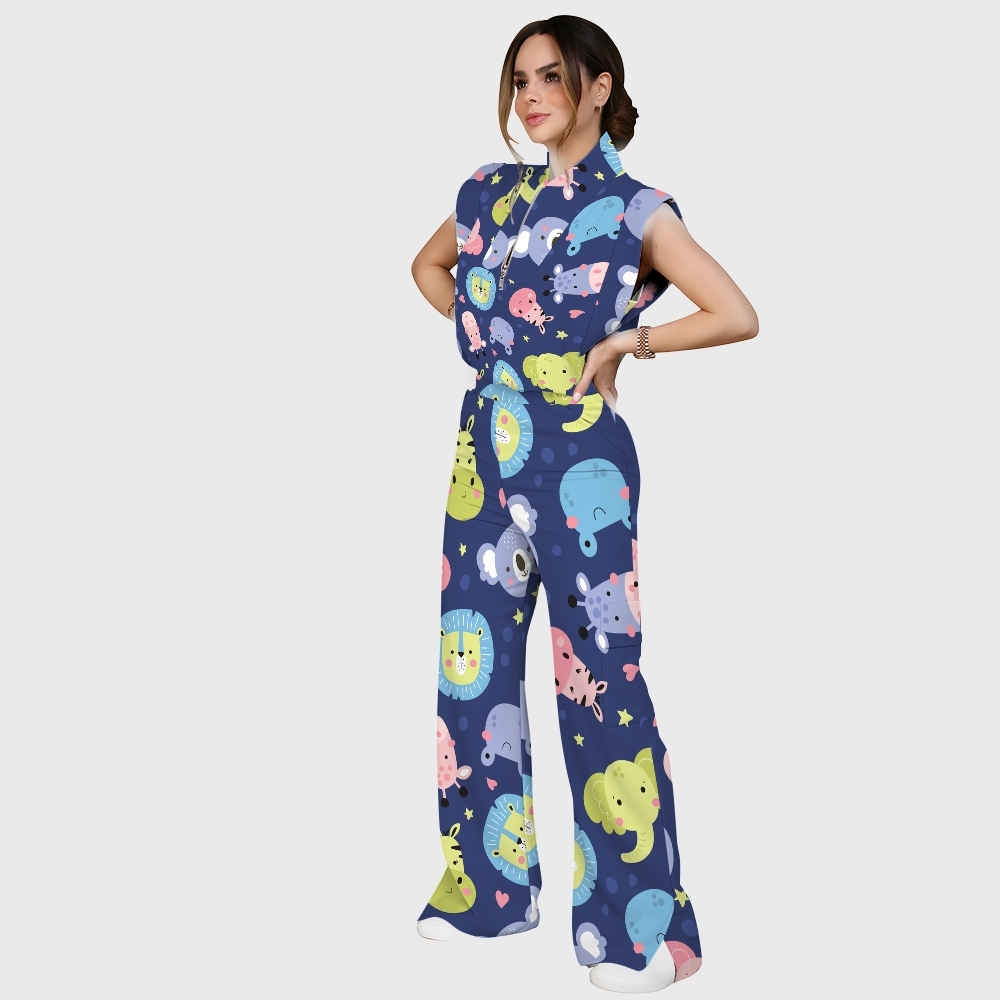 Women's Cartoon Night Safari Printed Scrub Set SN01