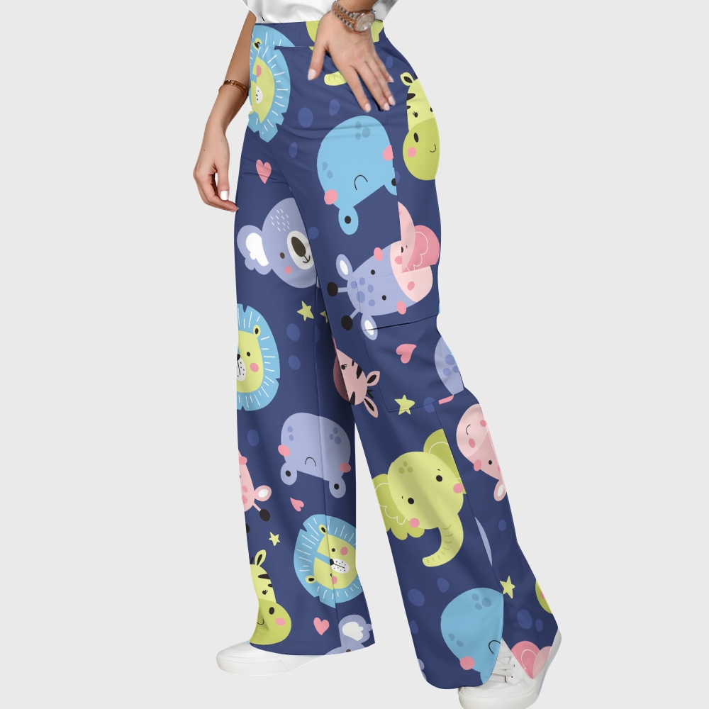 Women's Cartoon Night Safari Printed Scrub Set SN01