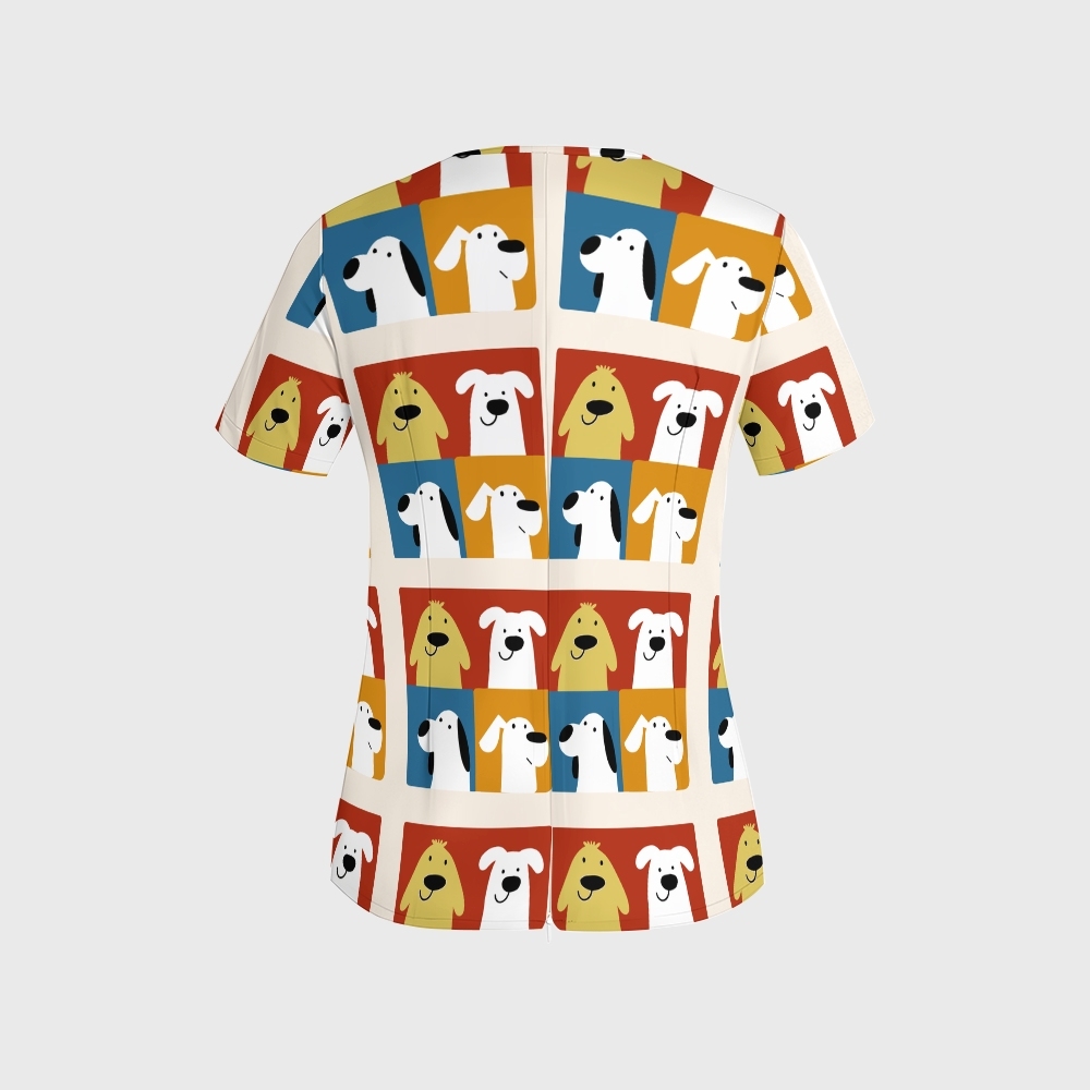 Women's Whimsical Canine College Printed Scrub Set SN18