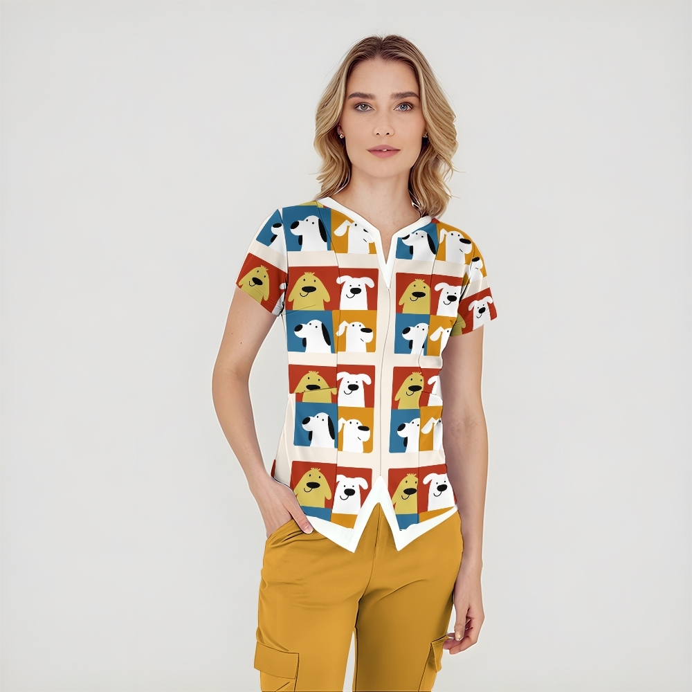 Women's Whimsical Canine College Printed Scrub Set SN18