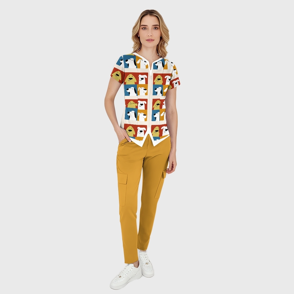 Women's Whimsical Canine College Printed Scrub Set SN18