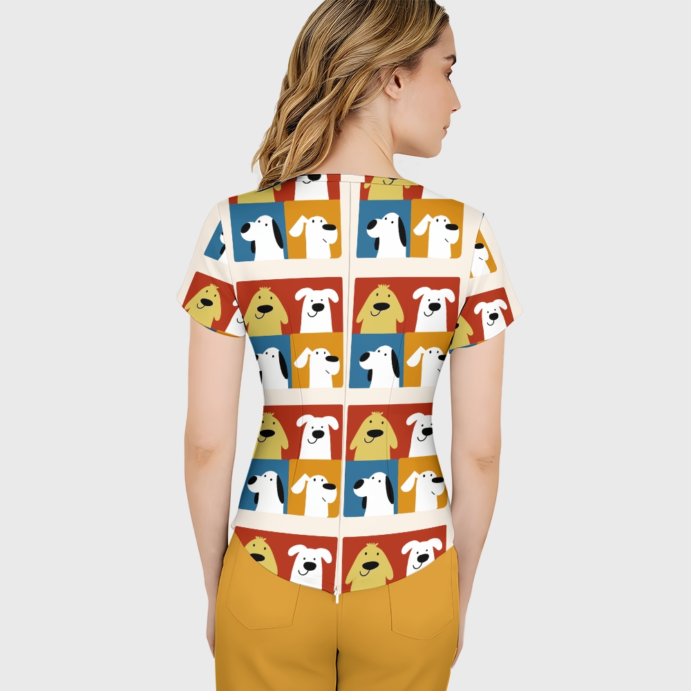 Women's Whimsical Canine College Printed Scrub Set SN18