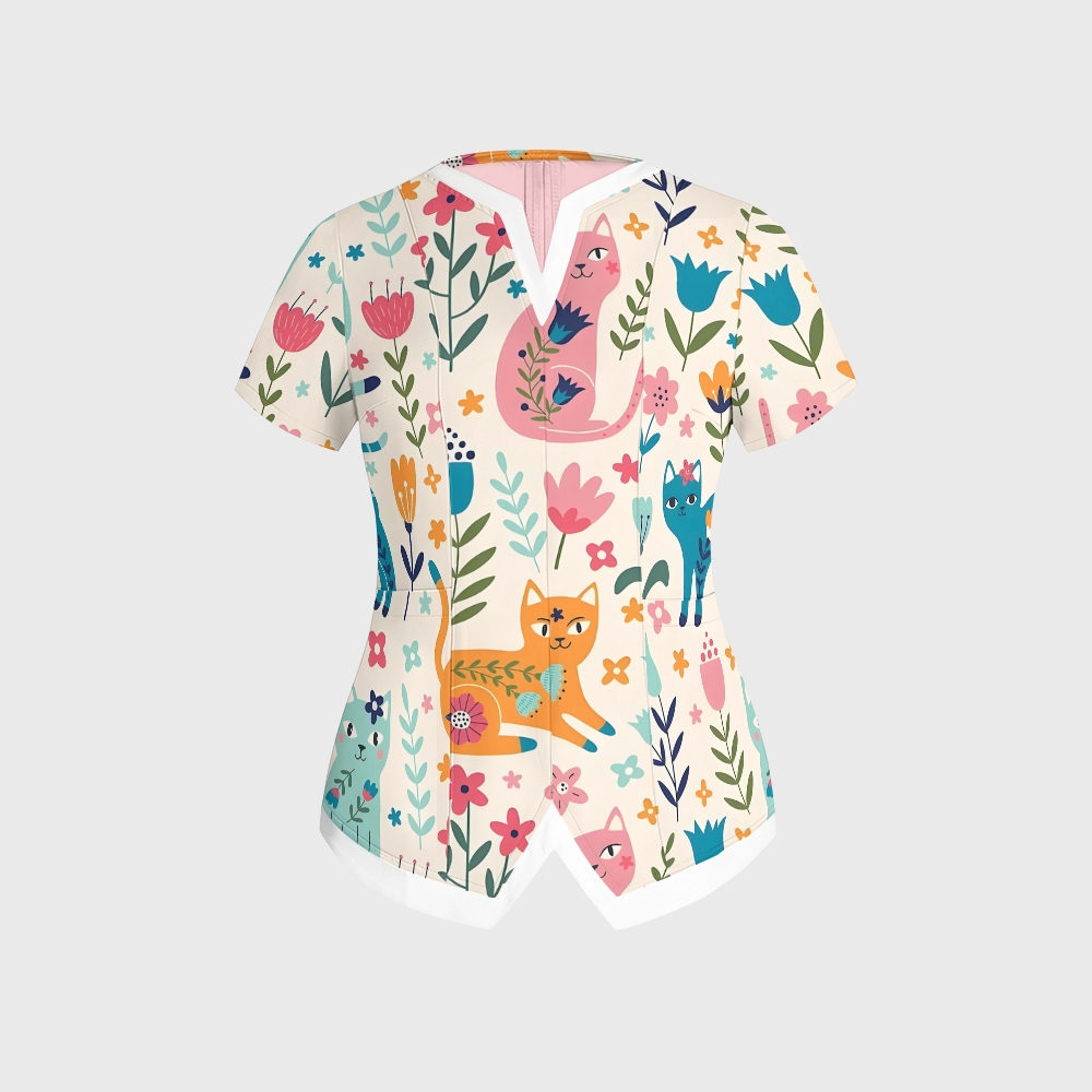 Women's Vintage Art Kittens Cats Printed Scrub Set SN19