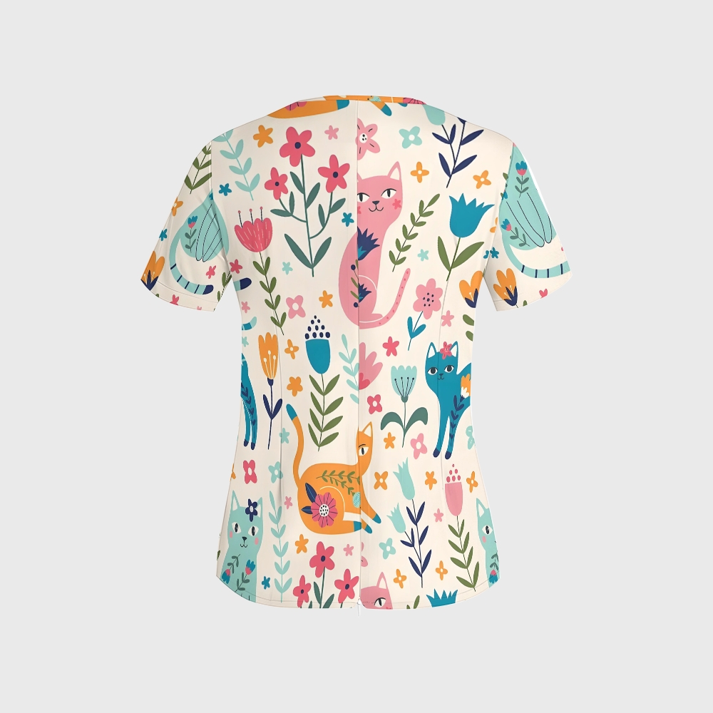 Women's Vintage Art Kittens Cats Printed Scrub Set SN19