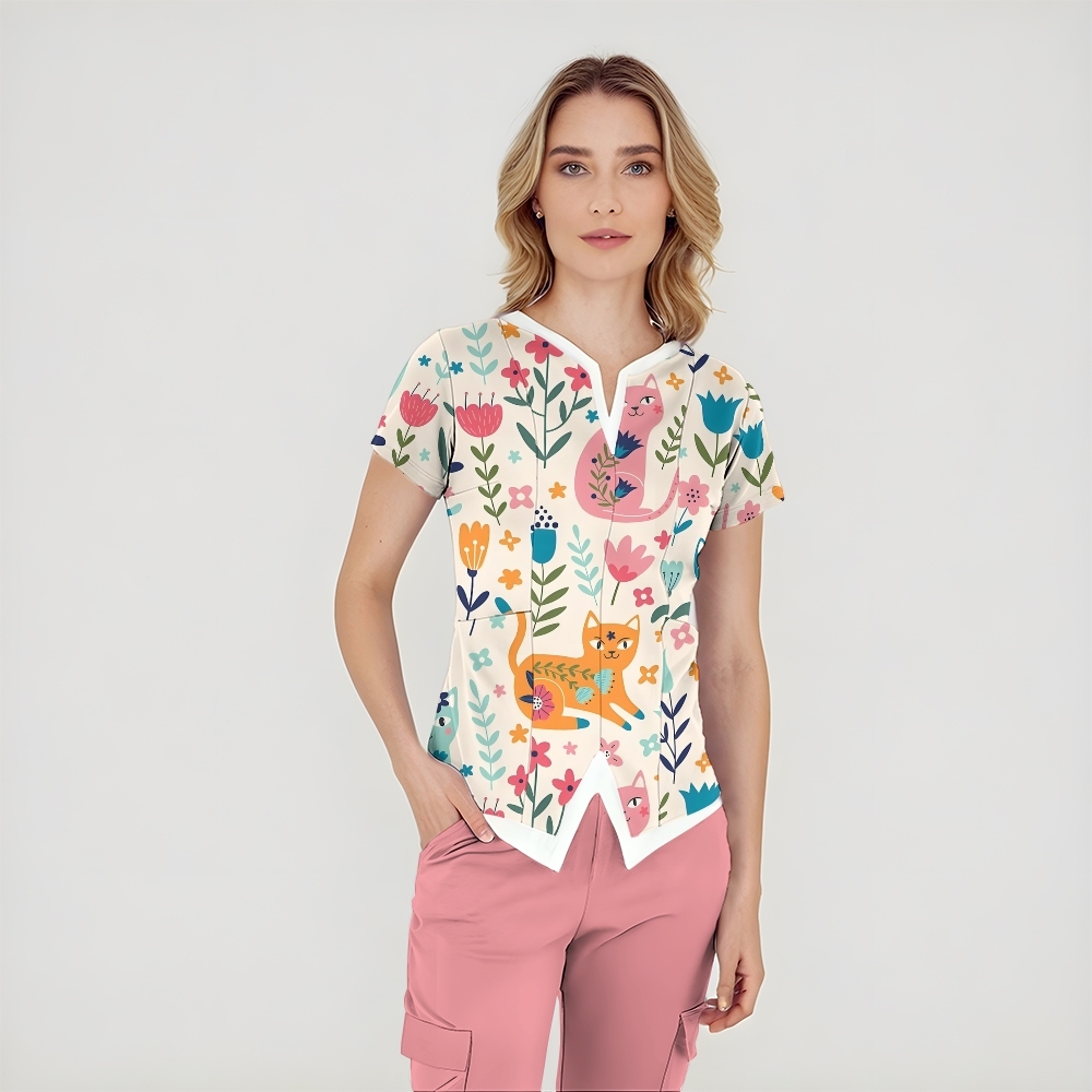 Women's Vintage Art Kittens Cats Printed Scrub Set SN19