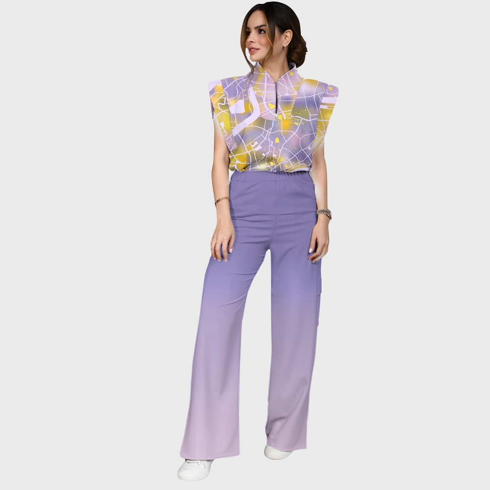 Women's City Map Purple Ombre Printed Scrub Set SG11
