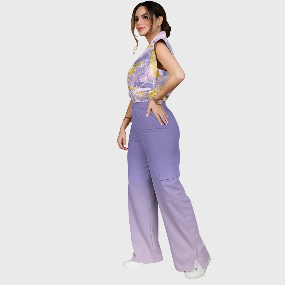 Women's City Map Purple Ombre Printed Scrub Set SG11