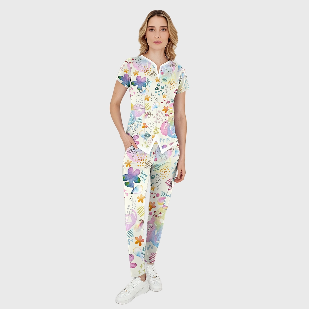 Women's Gradient Warm And Cold Color Scrub Set SG14