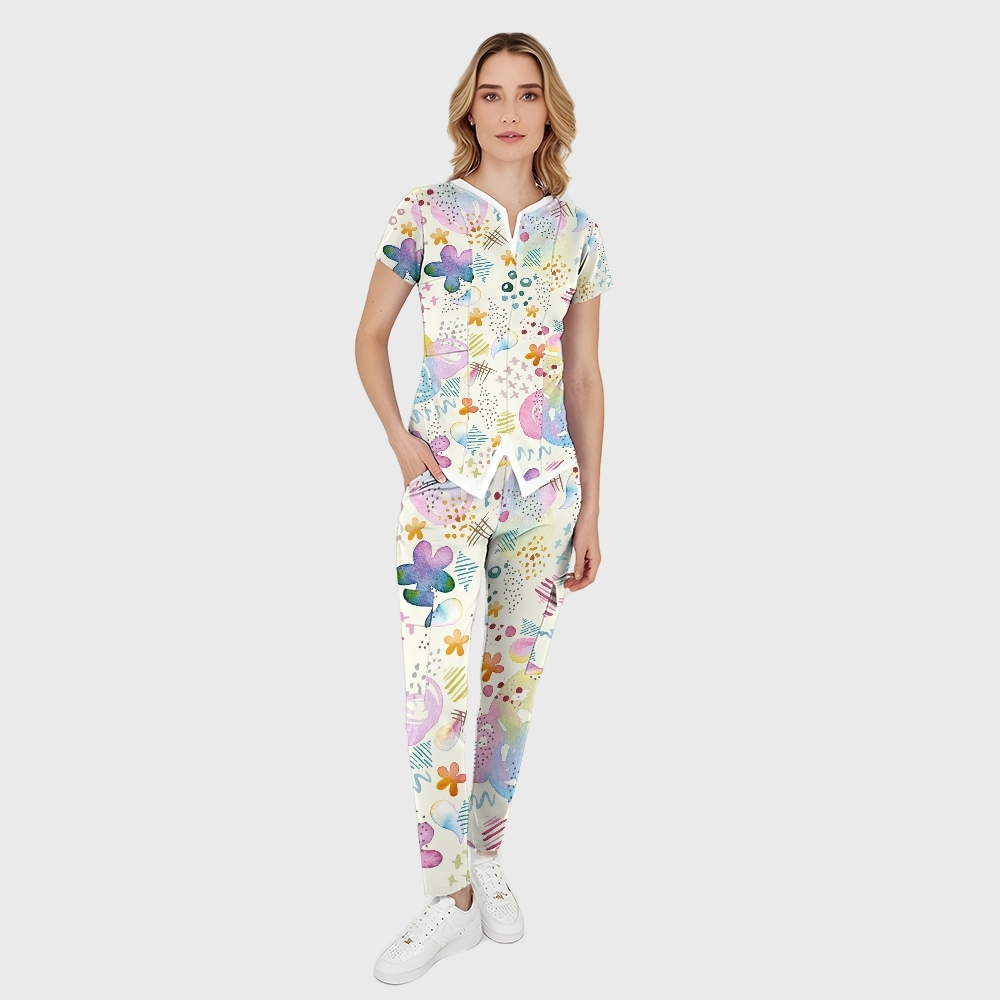 Women's Gradient Warm And Cold Color Scrub Set SG14