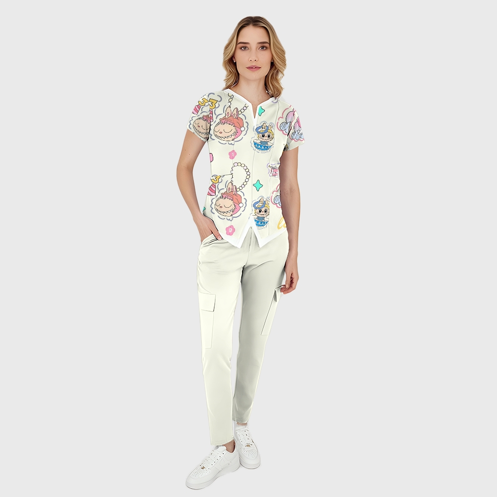 Women's LABUBU Gifts Printed Scrub Set SLB1