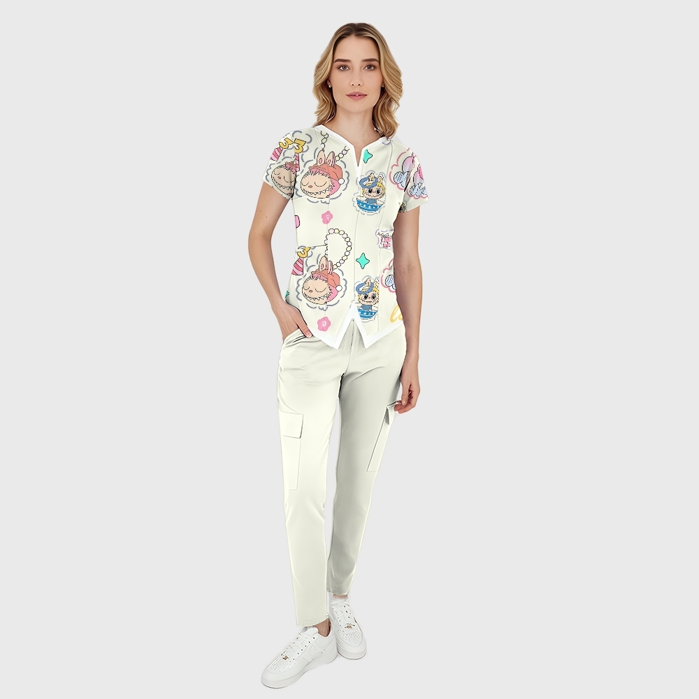 Women's LABUBU Gifts Printed Scrub Set SLB1