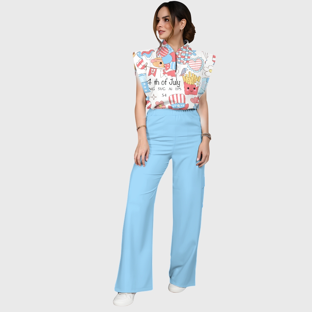 Women'sJuly 4th Celebration Printed Scrub Set SA01