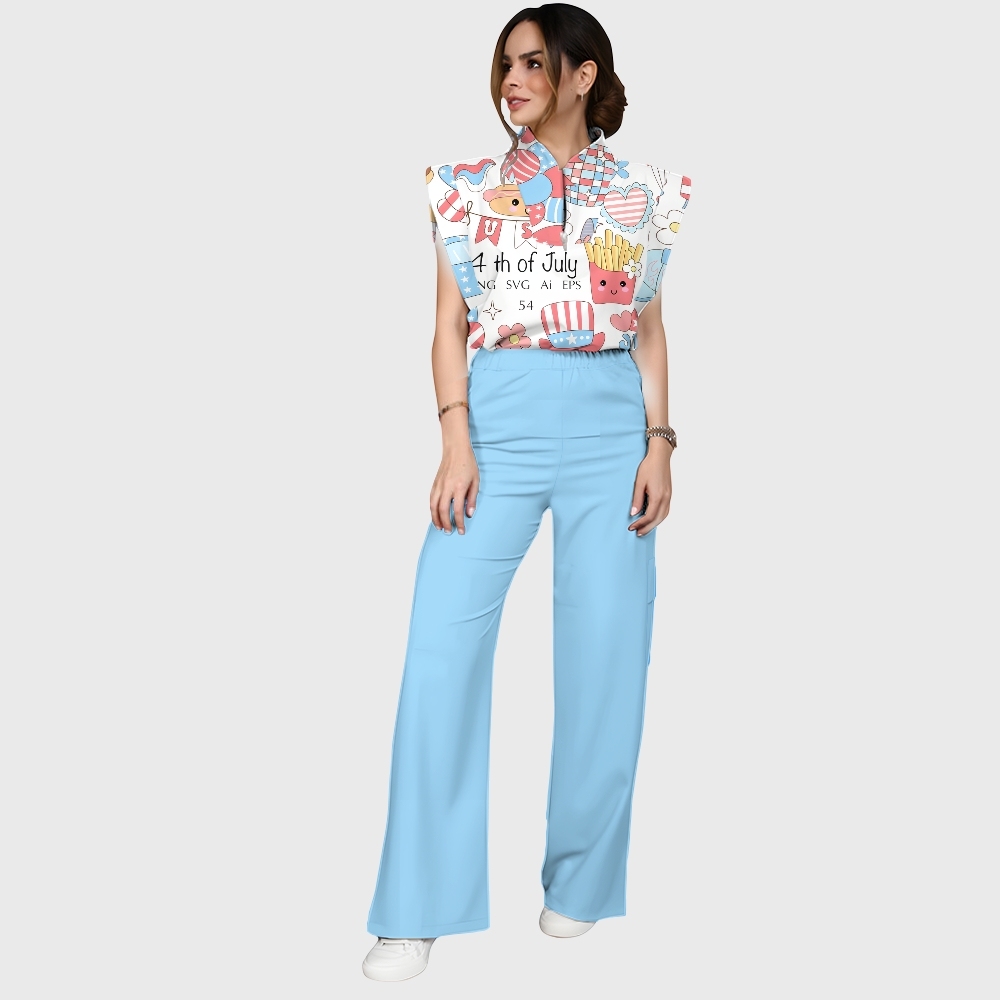 Women'sJuly 4th Celebration Printed Scrub Set SA01