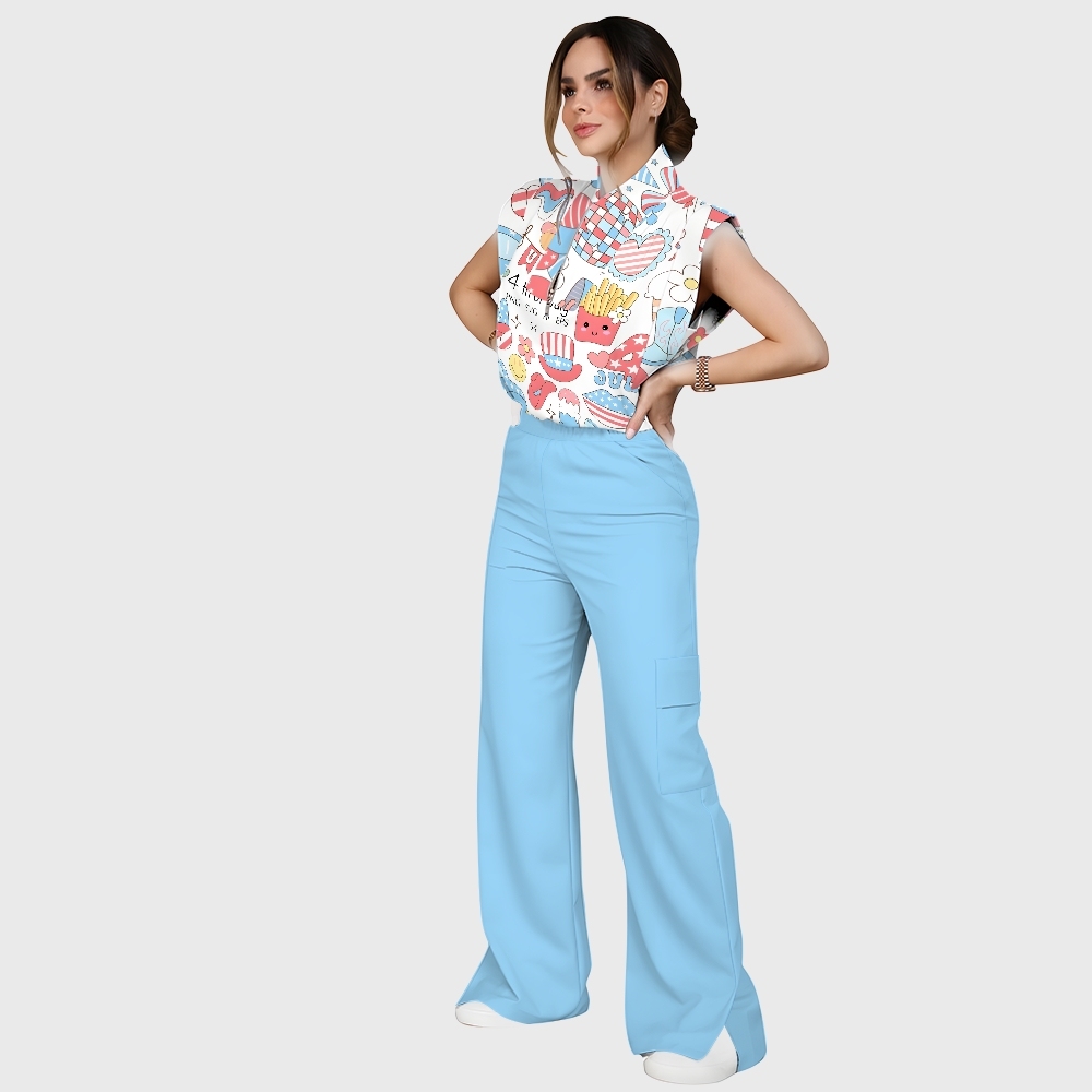 Women'sJuly 4th Celebration Printed Scrub Set SA01